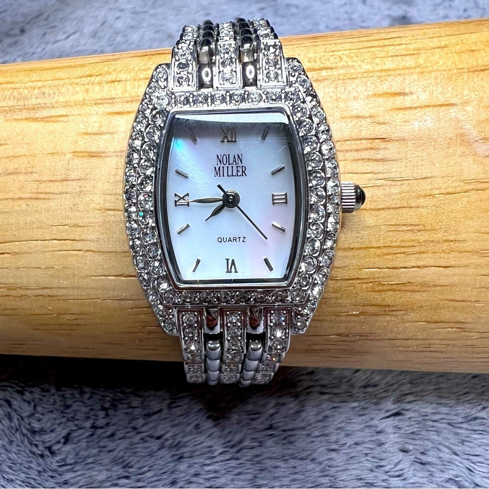 Vintage Nolan Miller Glamour Collection Crystal Rhinestone Bezel Quartz Watch